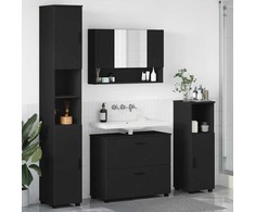 Vonios baldų rinkinys 4 pcs Juoda Inžinerinė mediena ir metalas