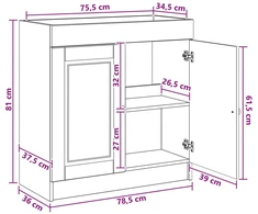 Vonios spintelė po kriaukle Balta 78,5 x 37,5 x 81 cm