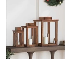 Žibintas 3 pcs Natūrali Mahogany Medis
