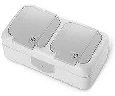 Panasonic Palmiye virštinkinis, hermetiškas, pilkas dvivietis kištukinis lizdas (Schuko, IP54), (90555588)