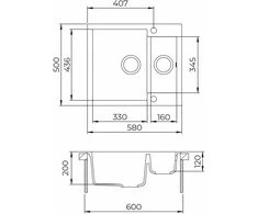 Compotexa Akmens masės plautuvė HELIKA Tessa SQT150AW, Silicsana spalva: Juoda | Juodas metallic 601