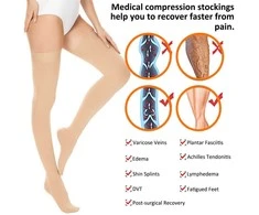 Cizeta Medicininės Kompresinės Kojinės Iki Šlaunies SABO 20-30 mmHg, Unisex, Atvirais Pirštais, Kūno spalva