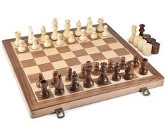 Medinis magnetinis šachmatų ir šaškių rinkinys THOMS Gold Knight 2 viename, 15″