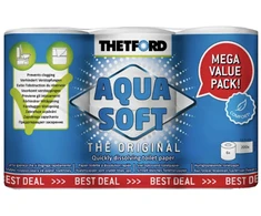 Minkštas, ekologiškas kempingo tualetinis popierius Thetford Aqua Soft 6 vnt. pakuotė