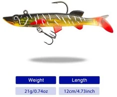 Silikoninis masalas su Jig galvute AsaTsuri T-Tail 3D NaturalPike 12 cm, 23g