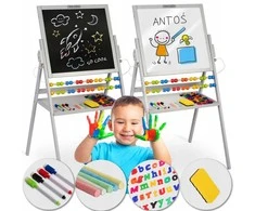 Ricokids Vaikiška dvipusė magnetinė piešimo lenta su priedais, pilka