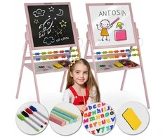 Ricokids Vaikiška dvipusė magnetinė piešimo lenta su priedais, rožinė
