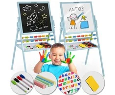 Ricokids Vaikiška dvipusė magnetinė piešimo lenta su priedais, mėlyna
