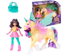 Akademia Jednorożców Magia Skrzydeł Rinkinys lalka Ava i figurka jednorożca Leaf + priedai Unicorn Academy Wing Magic