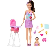 Mattel Barbie Babysitter Skipper lėlės rinkinys su kūdikiu ir maitinimo kėdute