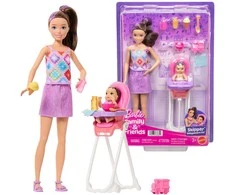 Mattel Barbie Babysitter Skipper lėlės rinkinys su kūdikiu ir maitinimo kėdute