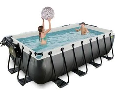 EXIT Juodas Leather pool 400x200x100cm with sand filter pump and dome - juodas