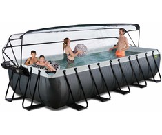 Baseinas EXIT Juodas Leather 540x250x100 cm su smėlio filtro siurbliu, stogeliu ir šilumos siurbliu – juodas