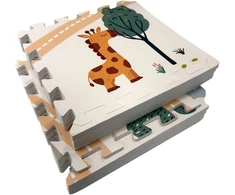 Edukacinė grindų kilimėlė 90x90. Stori putų dėlionės, 9 vnt. „Humbi Safari“ gyvūnai