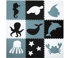 Didelis mokomasis grindų kilimėlis 180x180 Storo putplasčio dėlionė XXL 9 vnt Humbi jūros gyvūnai vandens Ocean