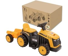 EVO JCB Akumuliatorinis traktorius vaikams su nuimama priekaba, geltonos spalvos