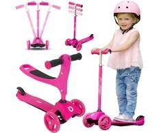 EVO 2 viename triratis reguliuojamo dydžio rožinis paspirtukas, 40–72 cm, vaikams nuo 1 metų