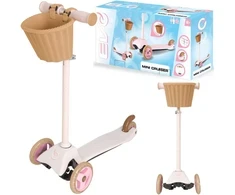 EVO reguliuojamas triratis paspirtukas vaikams, „Mini Cruiser“, su krepšeliu, 2+m., rožinės spalvos