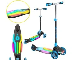 EVO sulankstomas reguliuojamas 3 ratų vaikiškas paspirtukas Rainbow Blast mini Cruiser mėlynai švytintis denis