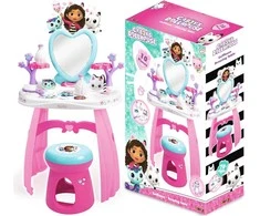 Smoby „Gabi Cat House“ didelis tualetinis staliukas su veidrodžiu ir taburete + 10 aksesuarų grožio salonas