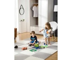 Humbi Foam dėlionės kilimėlis 62x62x1 cm, 4 vnt, kreminės spalvos - pilkas