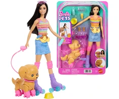 Lėlė Barbie Pets i piesek na wrotkach + priedai