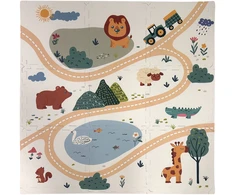 Edukacinė grindų kilimėlė 90x90. Stori putų dėlionės, 9 vnt. „Humbi Safari“ gyvūnai