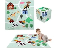 Achoka Mokomasis grindų kilimėlis 90x90 Storo putplasčio dėlionė 9 vnt. Humbi Farm Village Farm Pets