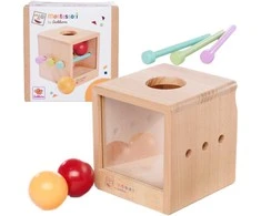 Montessori medinis kubas su kamuoliukais dėlionė vaikams, 6 detalės
