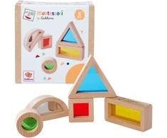 Montessori mediniai spalvingi kaladėlės, įvairios formos, 5 elementai