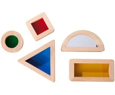 Montessori mediniai spalvingi kaladėlės, įvairios formos, 5 elementai