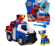 „Paw Patrol“ ugniagesių gelbėjimo automobilis su „Chase“ policijos automobilio figūrėle ir vandens raketomis