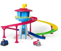 „Paw Patrol“ gaudynių ir gelbėjimo rinkinys: bėgių kelio bokštas + 2 šuniukų transporto priemonės