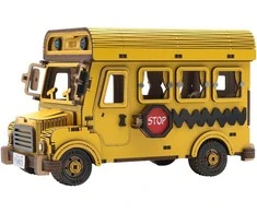 „Puremind“ sulankstomas medinis mokyklinio autobuso modelis „Snoopy Peanuts“ 3D dėlionė „pasidaryk pats“