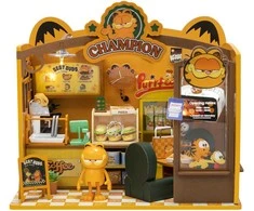 „Puremind“ sulankstoma medinė kavinės modelis Garfield su LED 3D „pasidaryk pats“ dėlione