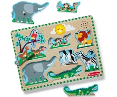 Medinės dėlionės su garsu – gyvūnai zoologijos sode Melissa &amp; Doug