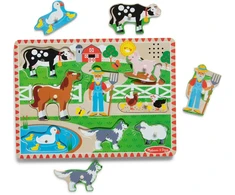 Medinės dėlionės su garsu, dėlionė Old MacDonald's Farm EN Melissa &amp; Doug