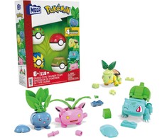 Mega Pokemon blokai 118 vnt rinkinys 4 žolės Pokemon + 4 Pokeballs HWR77