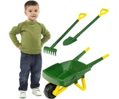 Little Gardener's Rinkinys John Deere Vaikiškas karutis smėliui + žalia sodo įrankiai Kastuvas Rake Klein