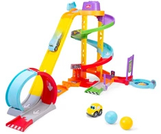 Trako rinkinys automobiliams ABC + 2 transporto priemonės Race N Loop Park