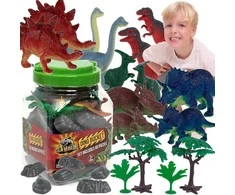 Dinozaurai Figūrėlės Didelės Rinkinys Indelyje + Priedai 40 Vnt 5-13 cm Boley