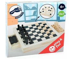 Small Foot Stalo žaidimų rinkinys 3 IN 1 (Draughts, Nine Men´s Morris, Šachmatai)