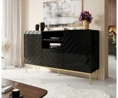 Cama Meble Komoda - Abeto 150x42x90 Juodas Blizgesys