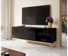 Laikiklis Cama Meble TV Spintelė - Abeto 150x42x60 Juoda/Blizgiai Juoda