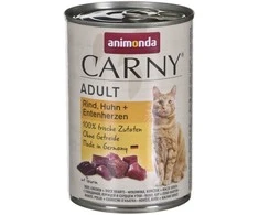 Animoda Drėgnas Kačių Maistas - Animonda Carny Jautiena, Vištiena ir Ančių Širdelės 400g
