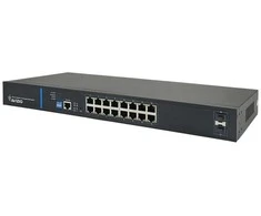 Šakotuvas Valdomas L2 komutatorius (jungiklis) 16 RJ45 PoE+ 1 Gb/s prievadų + 2 SFP Uplink 1 Gb/s prievadai (galios sąnaudos 150 W) + 1 RJ45 konsolės prievadas AVIZIO