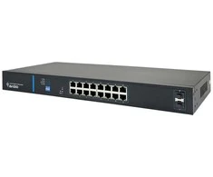 Šakotuvas Nevaldomas komutatorius su 16 RJ45 PoE+ 1 Gb/s prievadų + 2 SFP Uplink 1 Gb/s prievadais (galios sąnaudos 150 W) AVIZIO