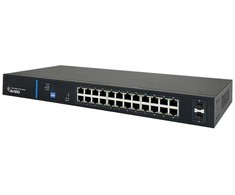 Šakotuvas Nevaldomas komutatorius su 24 RJ45 PoE+ 1 Gb/s prievadais + 2 SFP Uplink 1 Gb/s prievadais (250 W galios biudžetas) AVIZIO