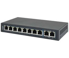 Šakotuvas Nevaldomas komutatorius 10xRJ45 - 8 RJ45 PoE+ 100Mb/s prievadai + 2 RJ45 Uplink 1Gb/s prievadai (energijos sąnaudos 96W) AVIZIO