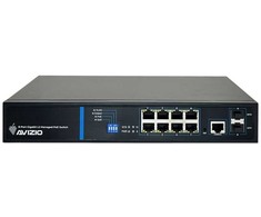 Šakotuvas Valdomas L2 komutatorius (jungiklis) 8 RJ45 PoE+ 1Gb/s prievadai + 2 SFP Uplink 1Gb/s prievadai + 1 RJ45 konsolės prievadas (galios sąnaudos 150W) AVIZIO